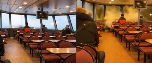 Pânico no mar: onda gigante atinge balsa e invade cabine de passageiros